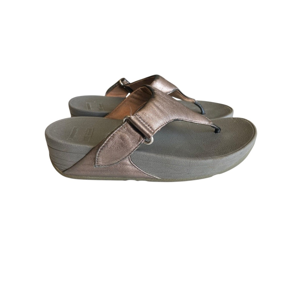 FitFlop Lulu Adjustable Leather Toe Post Sandals Size 6 Bronze Comfort Ergonomic - Picture 2 of 9